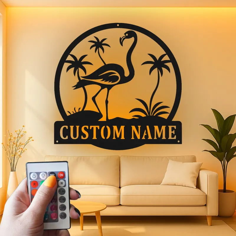 Custom Flamingo LED Sign | Personalized Metal Wall Art | Tropical Beach House & Patio Decor | Custom Name Gift