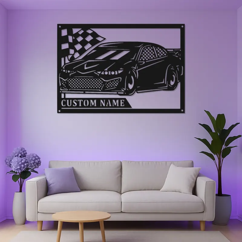 Personalized Race Car LED Sign | Custom Metal Wall Art for Garage | Gift for Car Enthusiast | Racing Decor