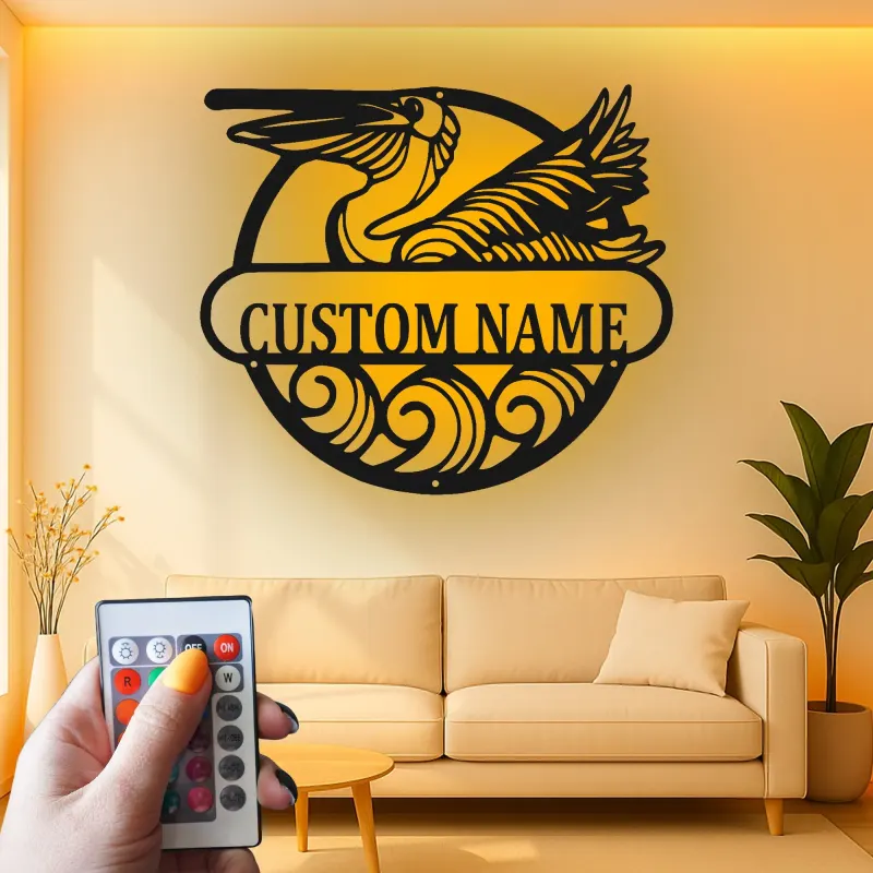 Custom Pelican Led Light Metal Wall Art Coastal Home Gift Personalized Beach House Decor