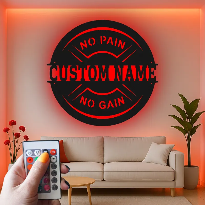 Letrero de gimnasio personalizado con LED | Arte metálico con nombre a medida para sala de entrenamiento | Decoración fitness motivacional para aficionados al gimnasio en casa