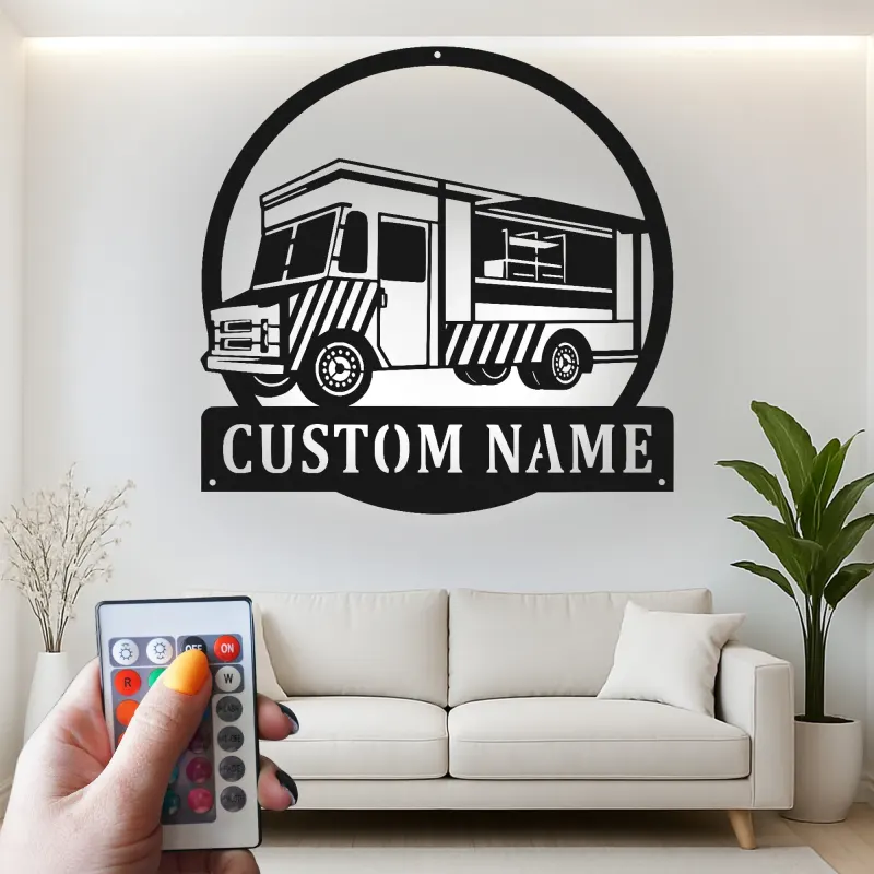 Insegna LED per food truck | Arte da parete in metallo su misura per ristoranti e cucine | Targa personalizzata con nome dello chef