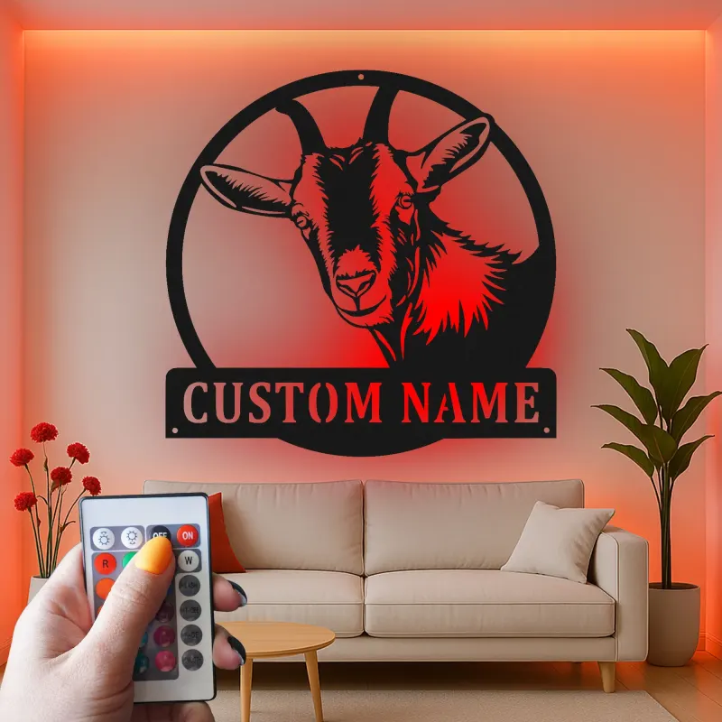 Custom Goat Metal Sign with LED | Personalized Farmhouse Wall Art | Rustic Barn Decor for Livestock Lovers & Homesteads