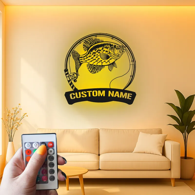 Panneau de pêche personnalisé avec LED | Décoration murale en métal sur mesure | Plaque au nom du pêcheur pour maison de lac et chalet