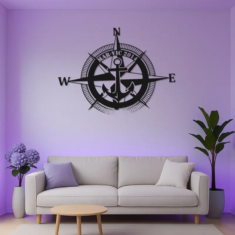 Nautical Compass LED Metal Wall Art | Custom Anchor Sign for Coastal Decor | Personalized Sailor Gift & Boat Cabin Signage
