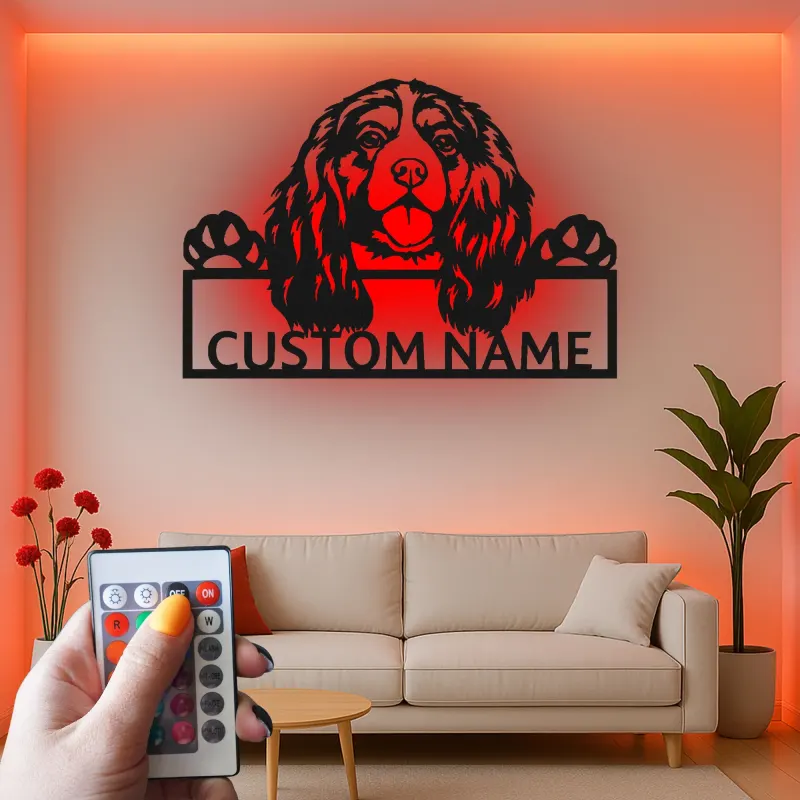 Cartel de metal LED personalizado de Cocker Spaniel - Regalo para amantes de los perros - Decoración para el salón