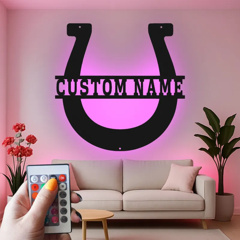 Personalized Horseshoe Sign with LED | Custom Name Metal Wall Art | Rustic Farmhouse & Barn Decor | Gift for Horse Lover