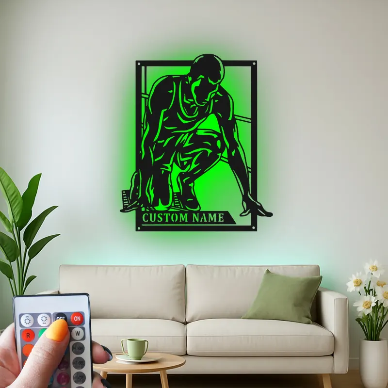 Runner LED Metal Wall Art | Personalized Sprinter Sign | Custom Track Athlete Gift | Modern Sports Decor for Room