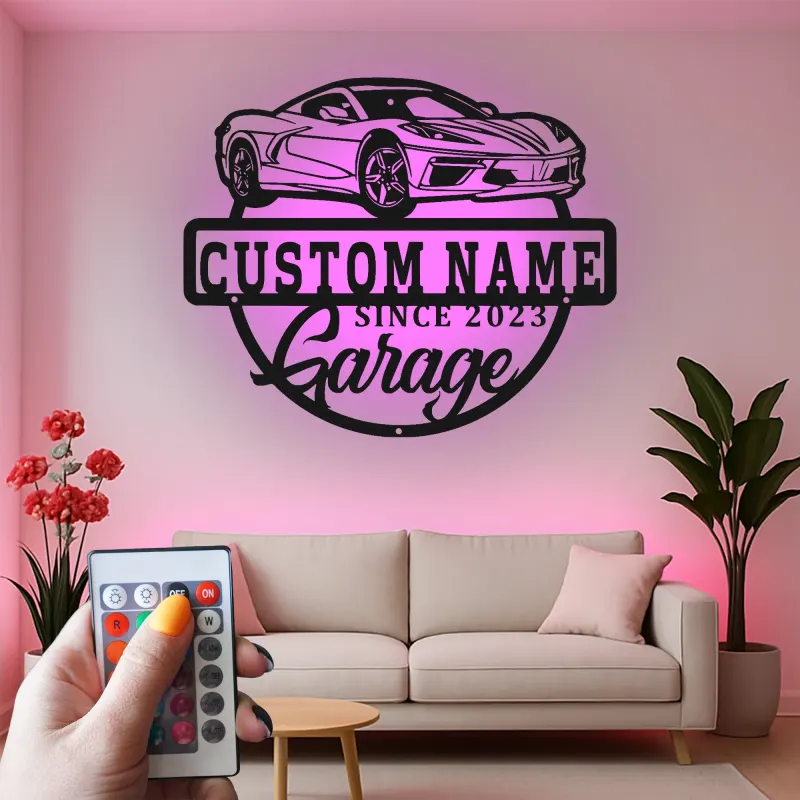 Custom Sports Car Led Light Metal Wall Art Personalized Garage Gift for Car Enthusiasts Man Cave Decor 2