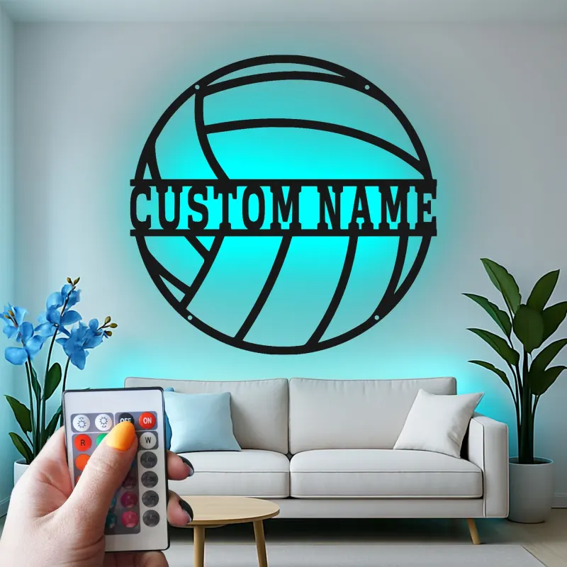 Custom Volleyball Led Light Metal Wall Art Personalized Sports Gift for Athlete Game Room or Bedroom Decor