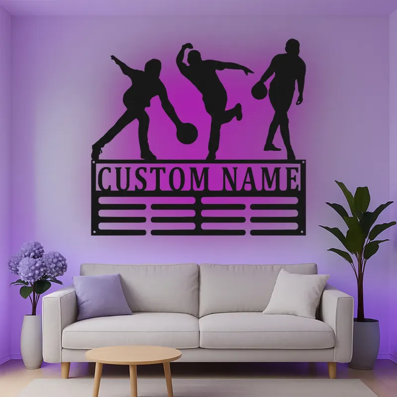 Custom Bowling Player Led Light Metal Wall Art Personalized Gift for Bowlers Game Room Sports Decor 2