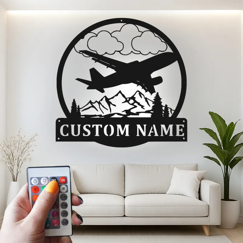 Personalisierte LED-beleuchtete Metall-Wandkunst Flugzeug Geschenk für Piloten Hangar oder Büro Dekor 1