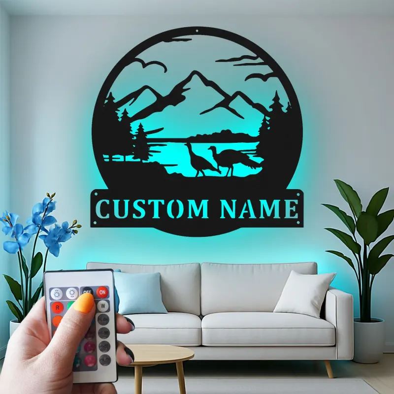 Cartel de metal LED de escena montañosa personalizado, regalo para amante de la naturaleza, decoración de cabaña o refugio