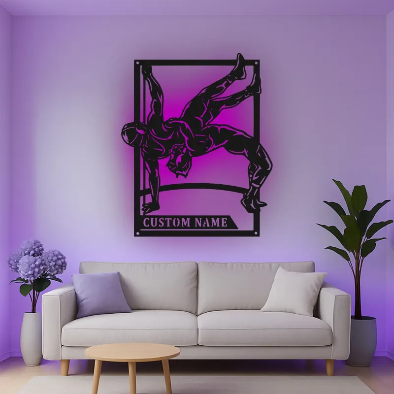 Insegna in metallo personalizzata con luce LED per wrestler, regalo per fan del wrestling, decorazione per sala giochi o sportiva