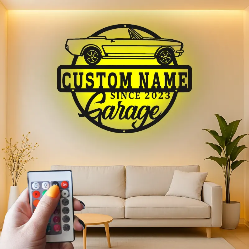 Individuelles LED-Schild für klassische Autos | Personalisierte Metall-Garagen-Dekoration | Vintage-Auto-Wandkunst | Beleuchtetes Männerhöhlen-Geschenk für Papa