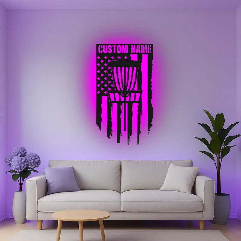 Cartel de metal LED personalizado para cesta de disc golf, regalo personalizado para disc golfers, decoración de sala de juegos