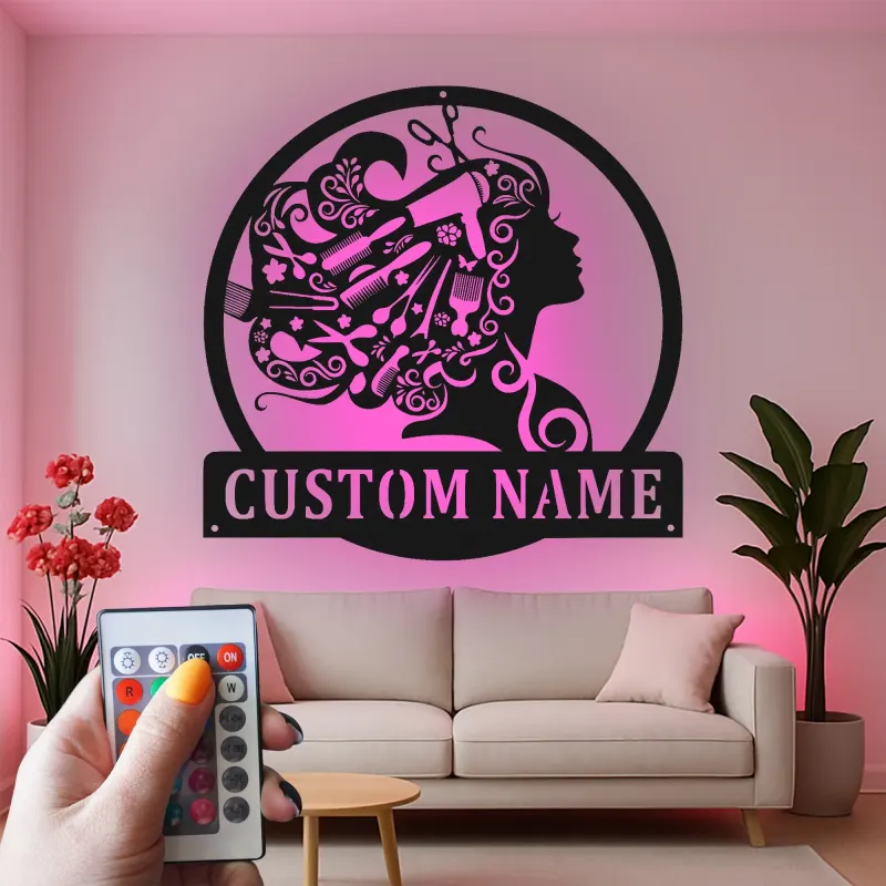 Hair Stylist LED Sign | Custom Metal Salon Decor | Personalized Barber Shop Wall Art | Beauty Studio Gift