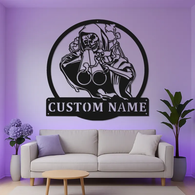 Grim Reaper LED Metal Sign | Custom Name Wall Art | Personalized Spooky Garage Decor & Halloween Gift