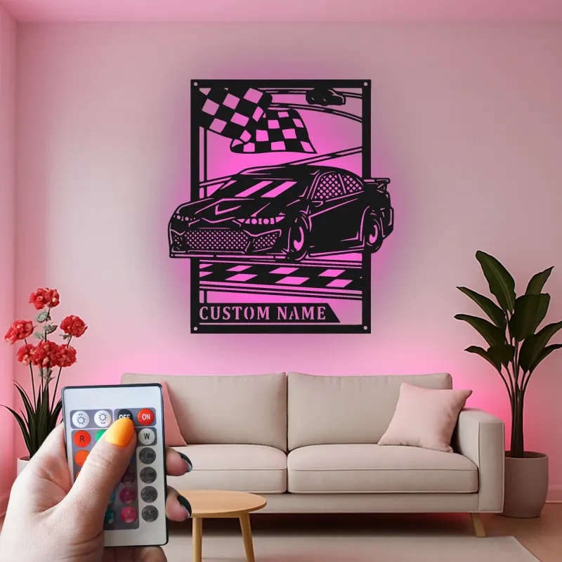 Cartel de metal personalizado de coche con luces LED | Señal de garaje personalizada | Decoración de man cave | Regalo para entusiastas de coches