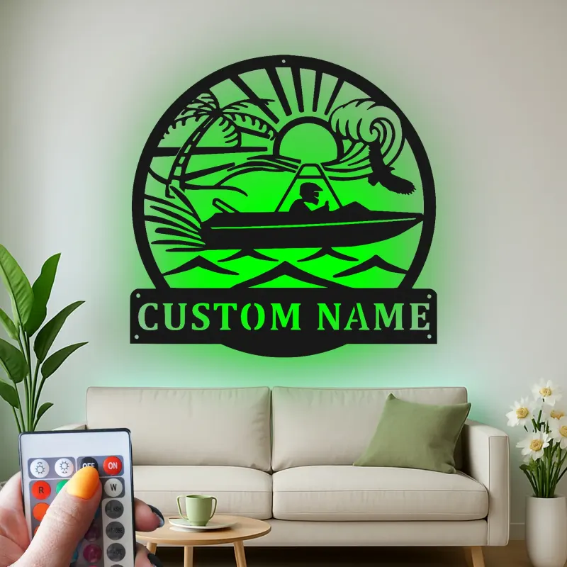 Custom Speedboat Adventure Led Light Metal Wall Art Personalized Boating Gift for Him Nautical Decor for Man Cave