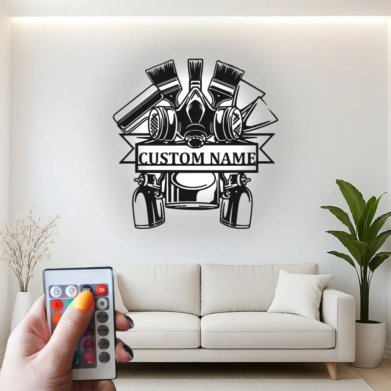 Décoration murale en métal personnalisée Outils de peintre avec rétroéclairage LED Cadeau personnalisé pour artistes Décoration de studio pour peintres