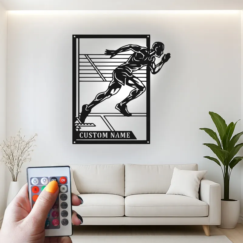 Custom Sprinter LED Sign | Personalized Track & Field Metal Wall Art | Athlete Gift for Coach | Gym Decor