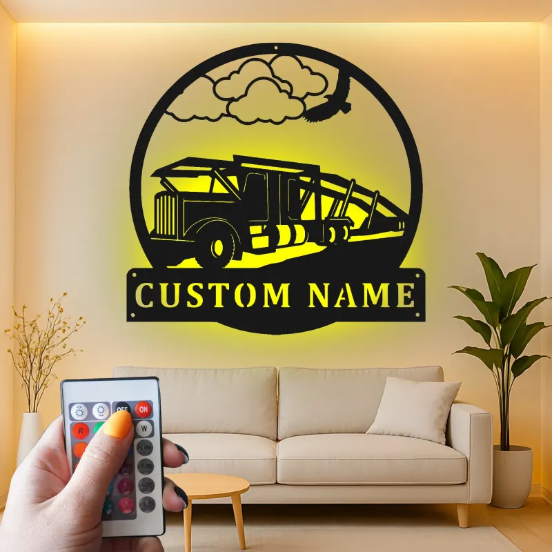 Custom Tow Truck Led Light Metal Wall Art Personalized Gift for Truck Enthusiasts Garage or Man Cave Decor