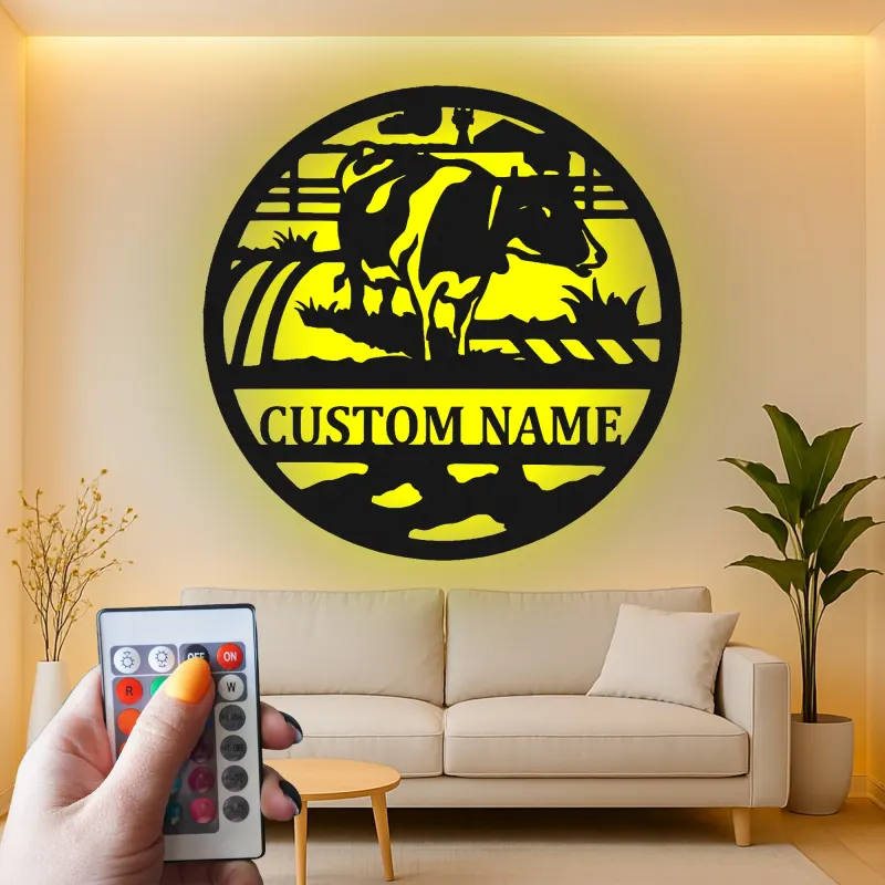 Insegna in metallo LED personalizzata Fattoria di Mucche - Regalo per Agricoltori, Decorazione Rustica per Fienile