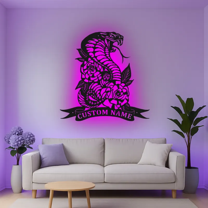 Insegna in metallo personalizzata Cobra e Rose con luce LED Regalo unico per lui Decorazione per Game Room o Man Cave