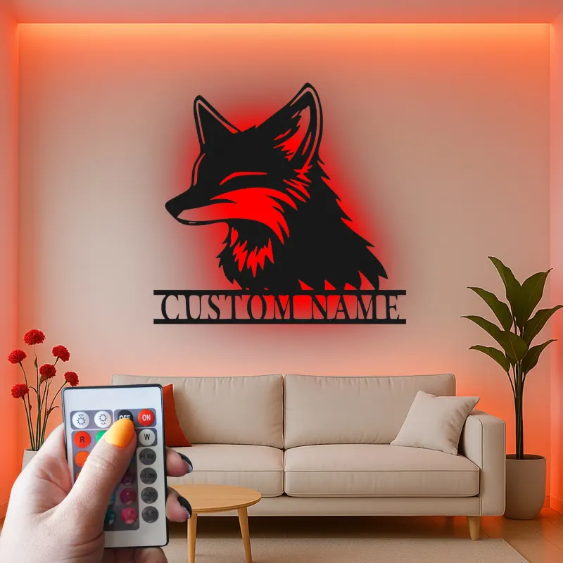 Custom Fox Metal Wall Art | Personalized LED Name Sign for Nursery or Living Room | Animal Lover Gift