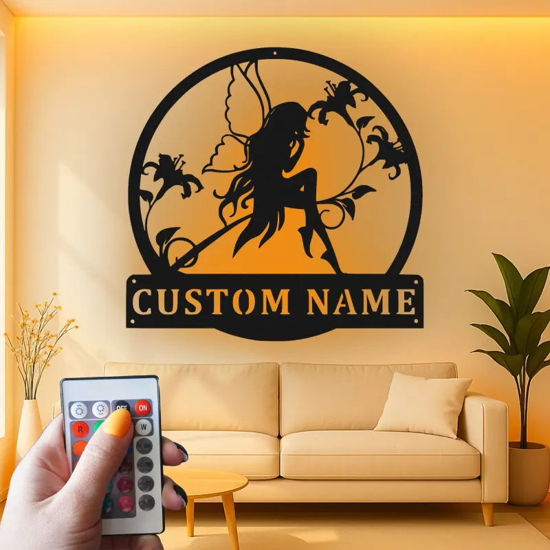 Cartel LED de hada personalizado | Arte mural de metal con nombre personalizado | Decoración mágica para guardería y habitación de niña | Regalo encantador de jardín encantado