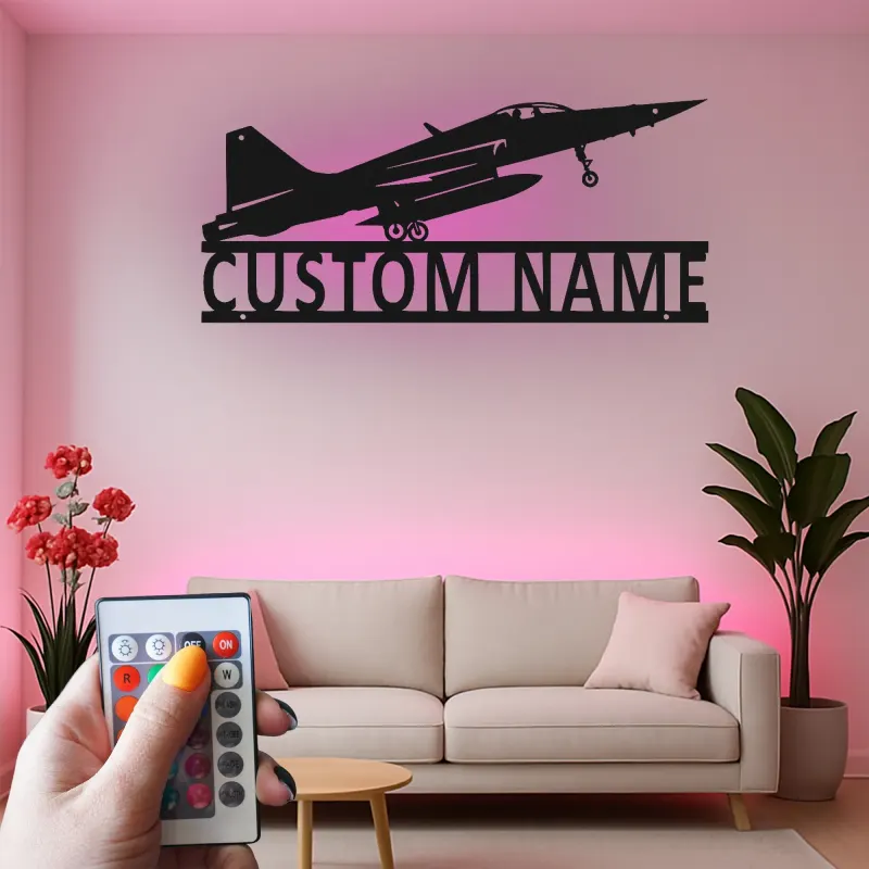 Personalisierte LED-Metall-Wandkunst mit Kampfjet – Luftfahrtgeschenk für Piloten, Hobbyraum oder Büro