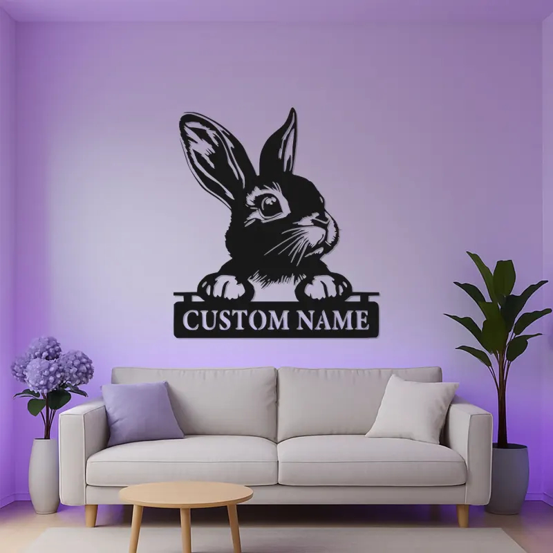 Personalized LED Rabbit Metal Sign | Custom Bunny Silhouette Wall Art | Pet Lover Gift | Modern Nursery Decor