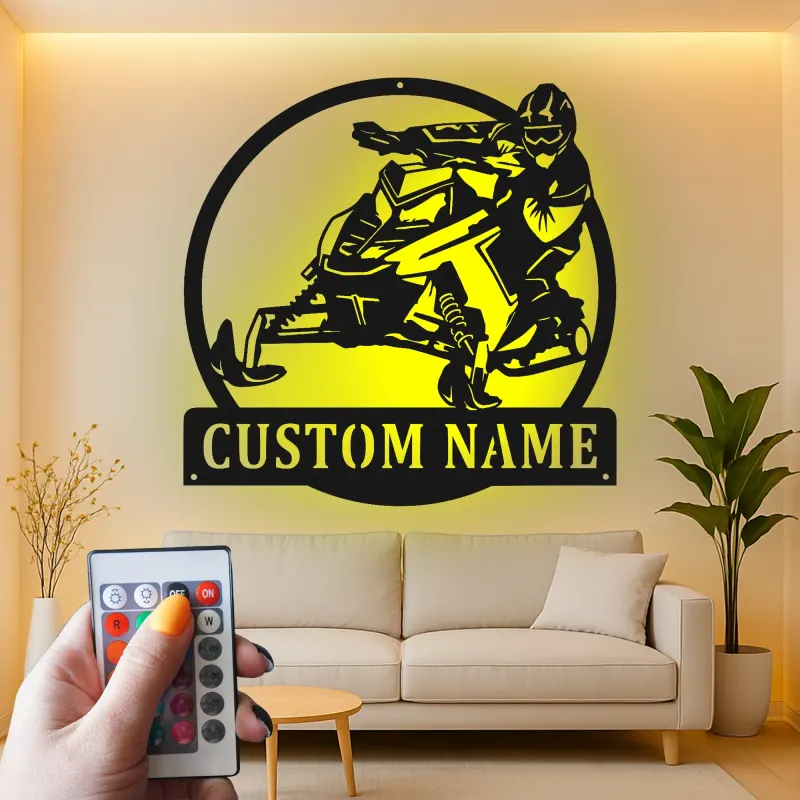 Insegna in metallo personalizzata per motoslitta | Arte murale LED personalizzata | Regalo per appassionati di sport invernali e decorazione per garage