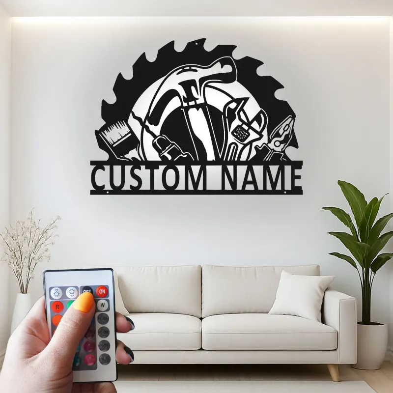 Custom Carpenter LED Sign | Personalized Metal Workshop Art | Handyman Garage Decor | Woodworker Gift