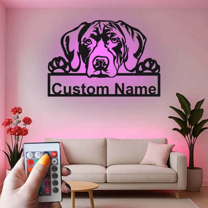 Insegna in metallo LED personalizzata per amanti dei cani con Alano - Regalo per la sala da pranzo 2