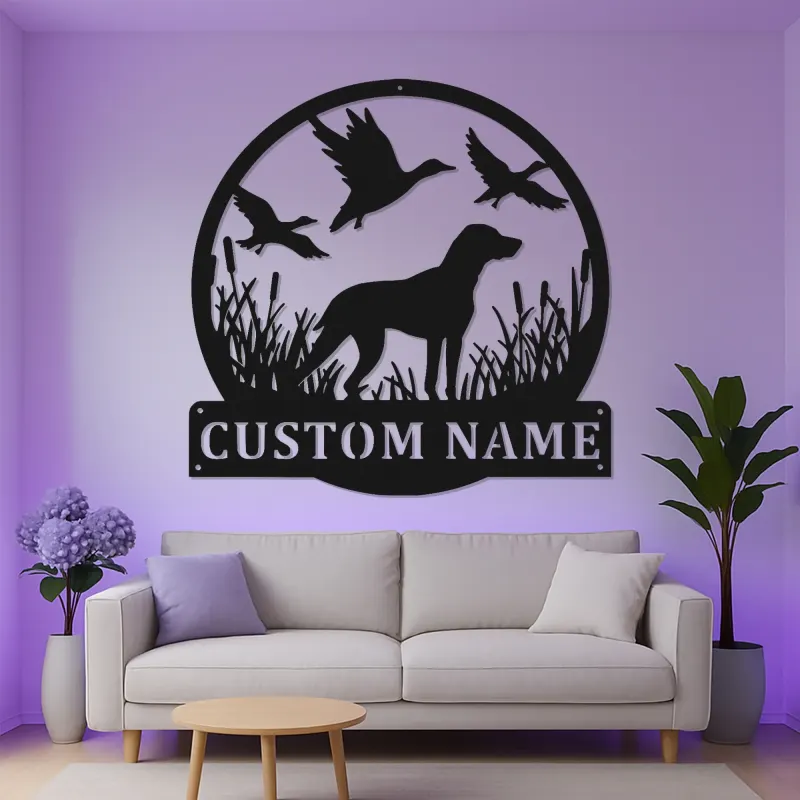 Panneau de Chasse Labrador Personnalisé | Décoration Murale en Métal LED pour Chasseur | Décor Personnalisé avec Retrievers et Canards