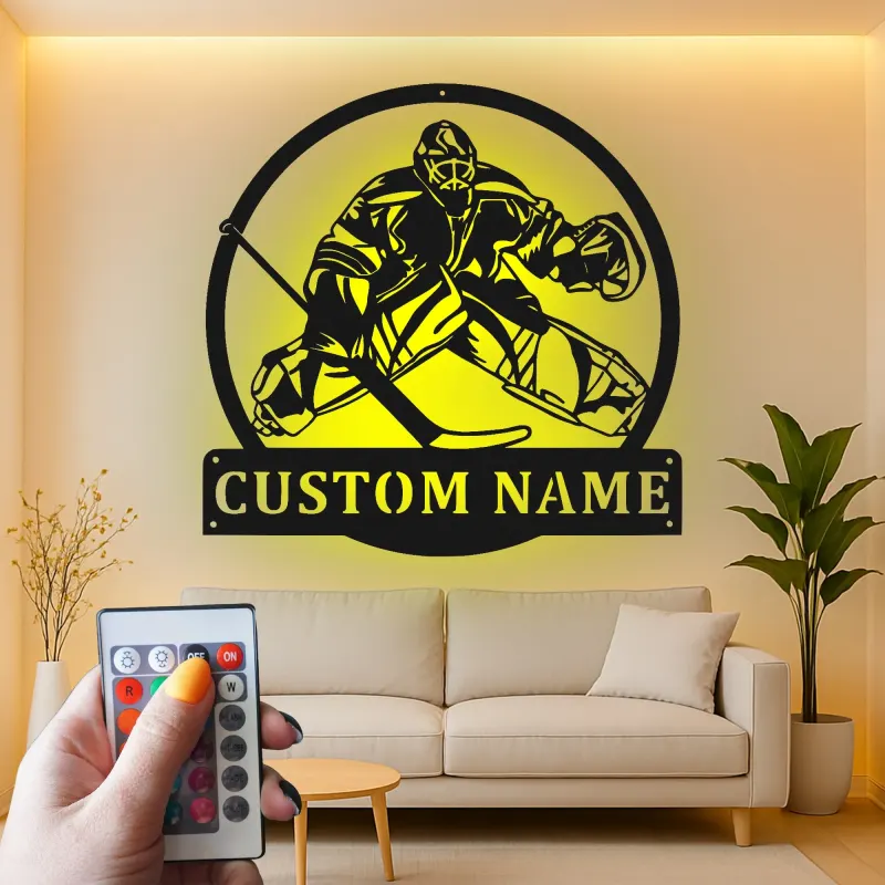 Insegna LED Personalizzata per Portiere di Hockey | Insegna in Metallo per Stanza da Gioco | Regalo per Giocatori di Hockey | Decorazione per Man Cave