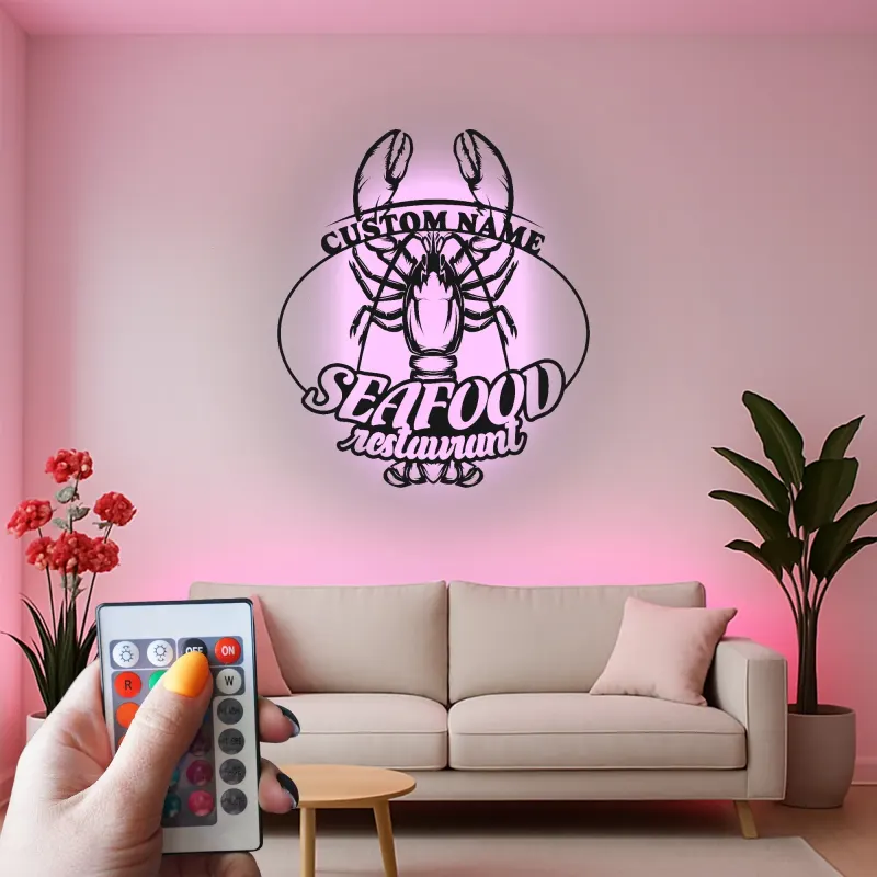 Cartel LED de langosta personalizado | Decoración mural de metal para restaurante de marisco | Decoración náutica personalizada para bar y regalo para cocina costera