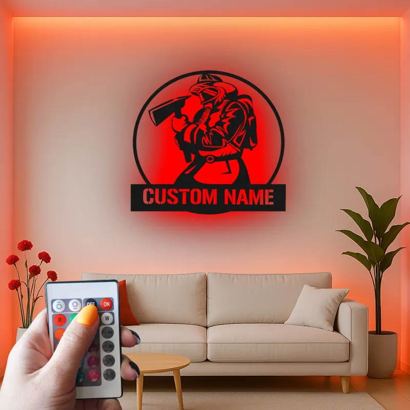 Personalized Firefighter LED Sign | Custom Metal Wall Art for Man Cave | Fire Station Decor | Hero Gift