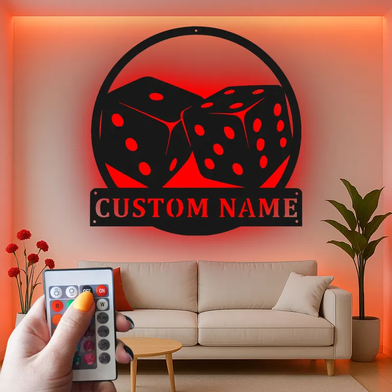 Cartel de metal personalizado con luz LED de dados para decoración de sala de juegos, regalo para jugadores, decoración de casino
