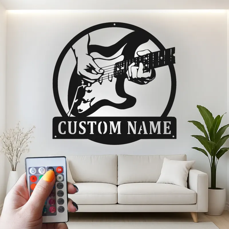 Custom Guitar Player LED Sign | Personalized Metal Wall Art for Music Room & Studio Decor | Gift for Musician