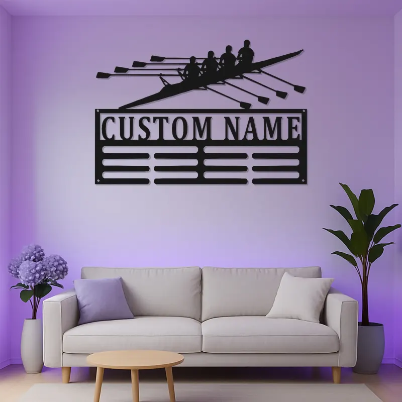 Personalisierte Ruder-Team-Schild | Individuelle Ruder-LED-Metall-Wandkunst | Geschenk für Trainer | Bootshaus- & Fitnessstudio-Dekor