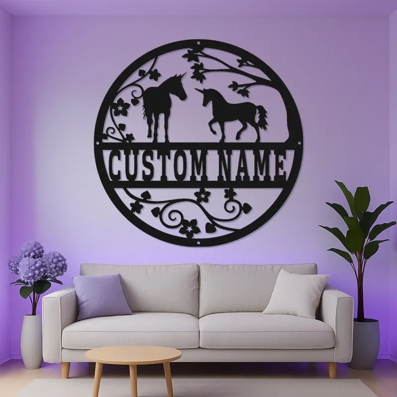 Cartel LED personalizado de unicornio | Arte mural de metal con nombre a medida | Decoración mágica para guardería y habitación infantil | Regalo para amantes de la fantasía