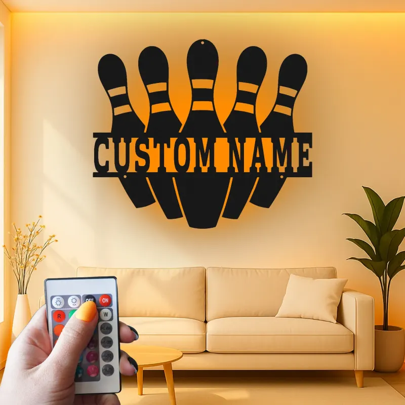 Insegna in metallo LED personalizzata con birilli da bowling - Regalo per appassionati di bowling e decorazione per sala giochi 2