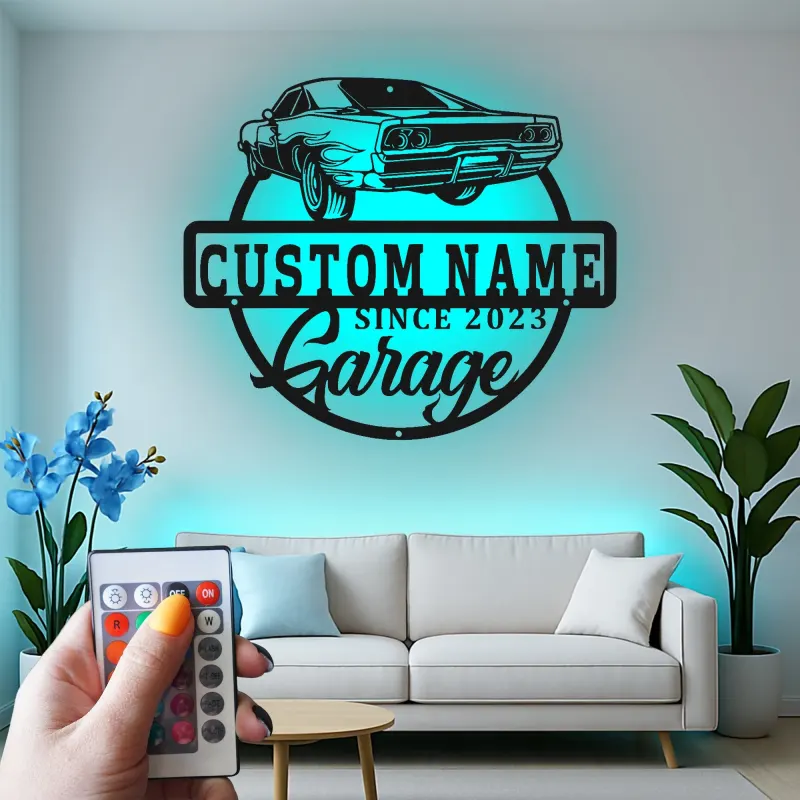 Cartel de metal LED de coche deportivo personalizado Regalo para el garaje para entusiastas de coches Decoración de man cave 8