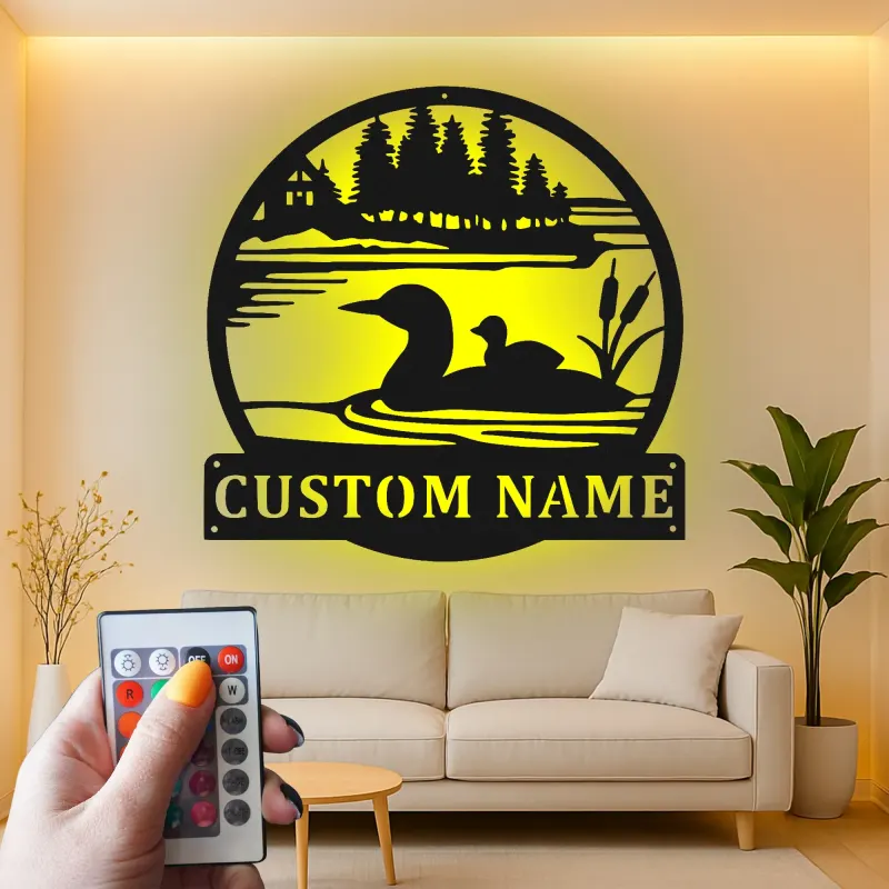 Custom Loon Metal Wall Art | Personalized Lake House LED Sign | Rustic Cabin Decor for Owners