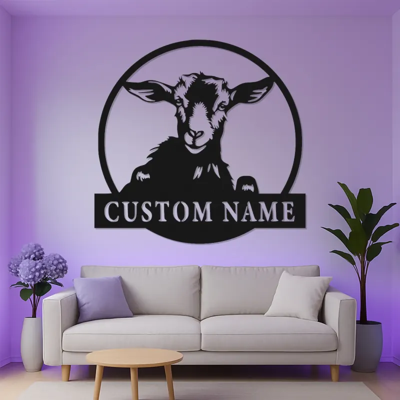 Personalisierte Ziegenschild mit LED | Individuelle Metall-Wandkunst | Modernes Bauernhaus & Ranch Dekor | Geschenk für Ziegenliebhaber