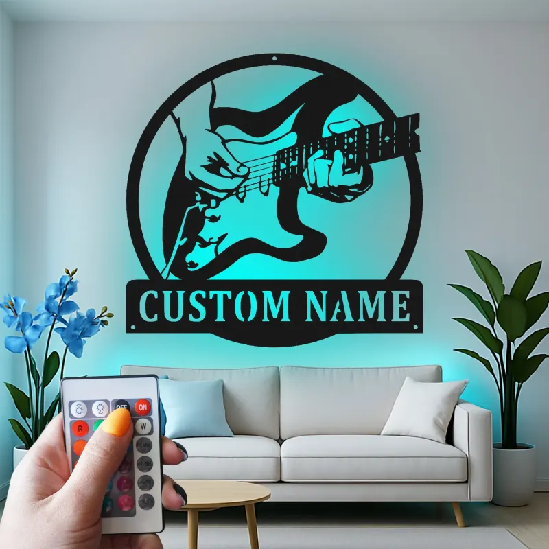 Custom Guitar Player LED Sign | Personalized Metal Wall Art for Music Room & Studio Decor | Gift for Musician