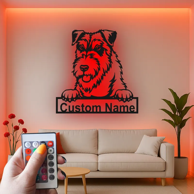 Insegna in metallo LED personalizzata Schnauzer regalo per amanti dei cani decorazione per soggiorno