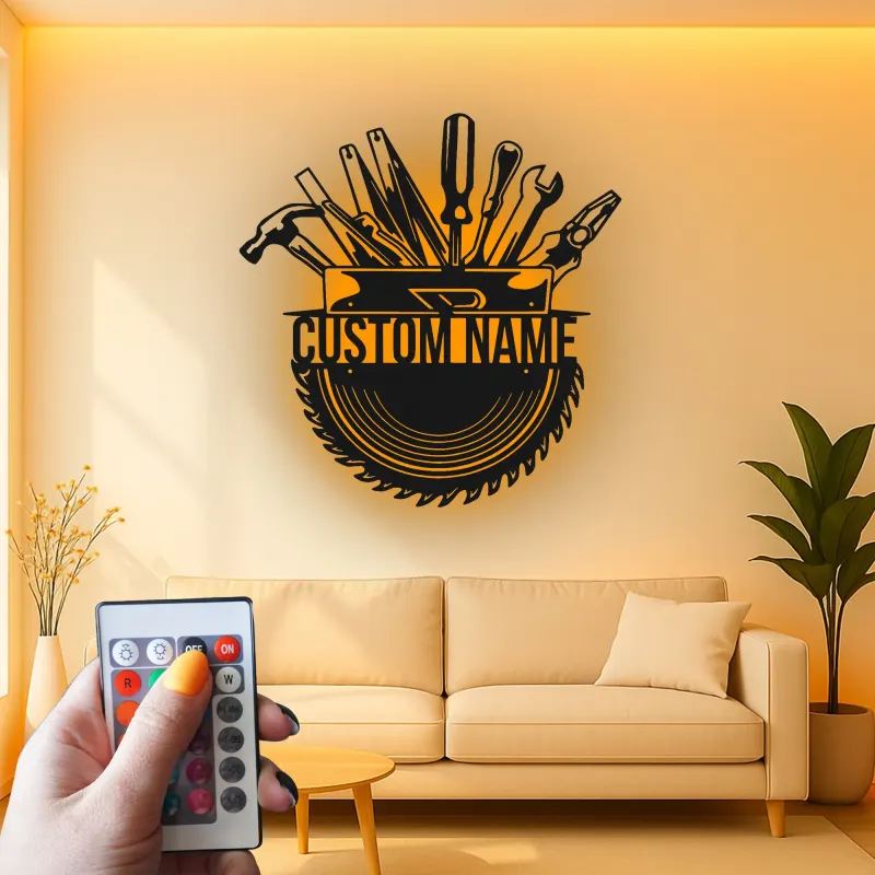 Insegna in metallo personalizzata con luce LED per Cassetta degli Attrezzi - Regalo per artigiani - Decorazione per garage o laboratorio 1